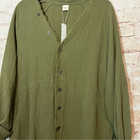 NWT IGenjun Olive long sleeve button down size small - Picture 2 of 11